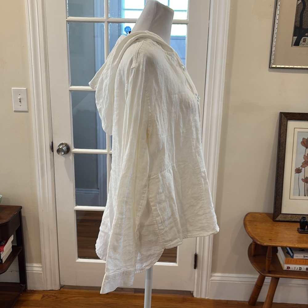 Rachel Zoe White Linen Hooded Button-Front Top. Size M - Picture 5 of 9